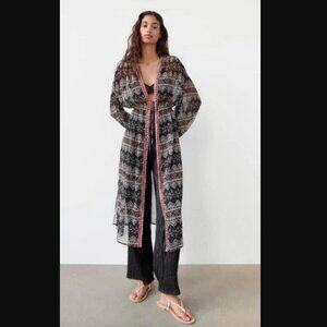 Zara Embroidered Sheer Boho Kaftan Robe - S